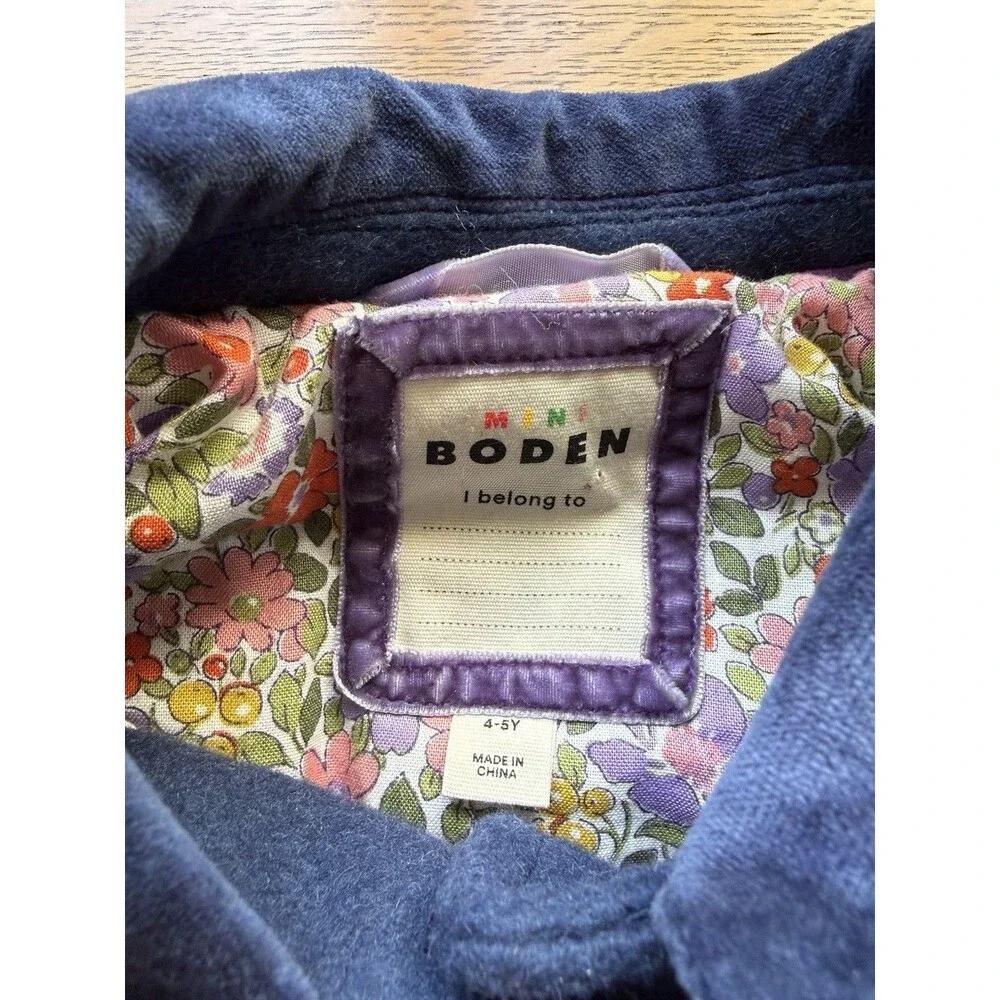 Mini Boden 3 Button Embroidered Trim Wool Blend Coat Sz 4-5 Youth Cottage Whimsy